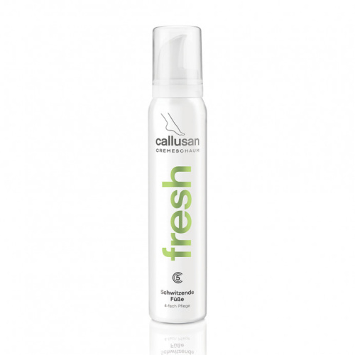 Callusan cream mousse FRESH Desodorante-Antitranspirante 125 ml.
Crema en espuma. Ideal para atletas y personas activas. Pies sudorosos. Desodorante, antitranspirante.